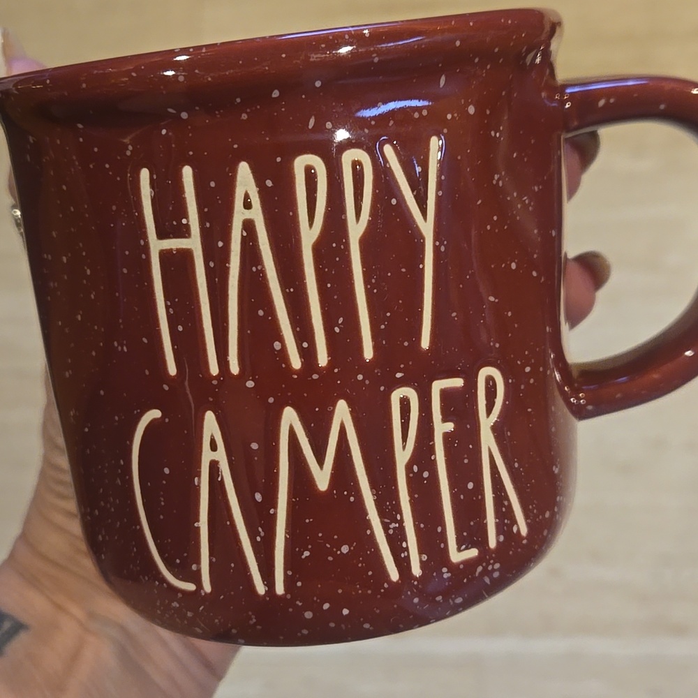 Rae Dunn Artisan Collection By Magenta Burgundy Speckled "Happy Camper" Mug